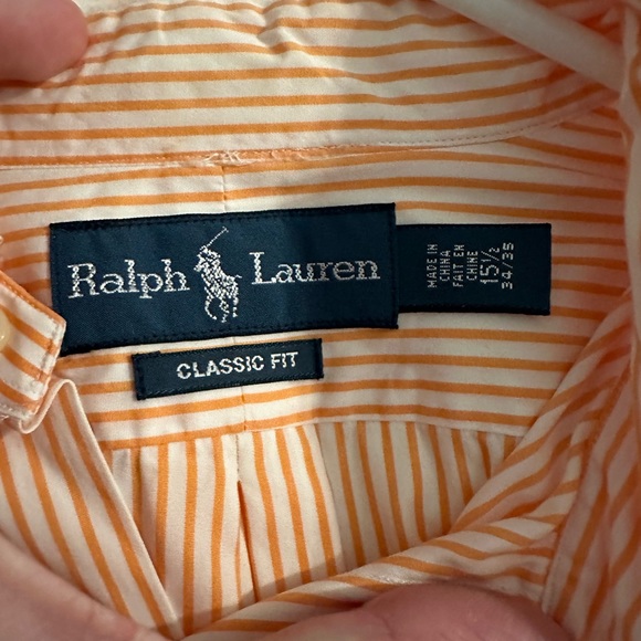 Men’s Polo RL - orange and white striped button up - Size: 15 1/2 and 34/35 - Picture 4 of 4